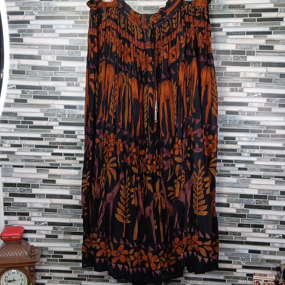 Vintage India Cotton Maxi Skirt Black Orange Brown One Size Boho Hippiechick